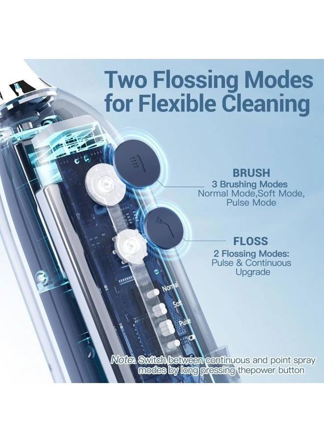 Electric Toothbrush with Water Flosser - 2-in-1 Cordless 3 Brush Heads