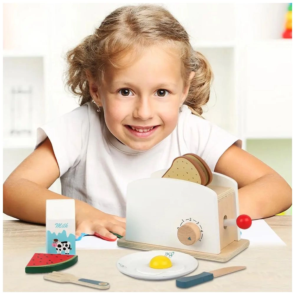 Kids Wooden Bread Toaster Toy Pretend Play Set (5551007-MSN20020)