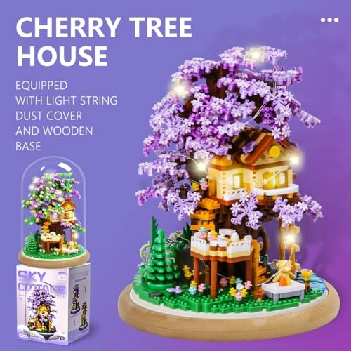 Cherry Blossom Tree House - DIY Miniature Bonsai with Dust Cover