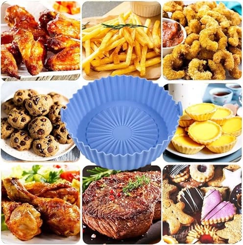 Air Fryer Silicone Pot + Silicone Brush + Reusable Non-Stick Round Air Fryer Basket + Fryer Liner Insulating Pad