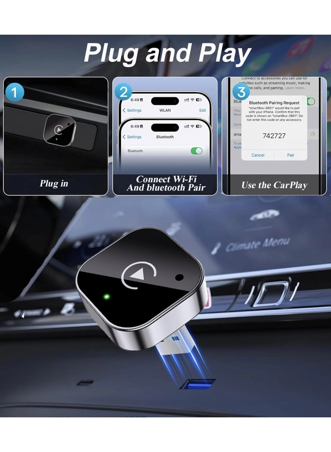 2-in-1 wireless Carplay Adapter - Android Auto Mini