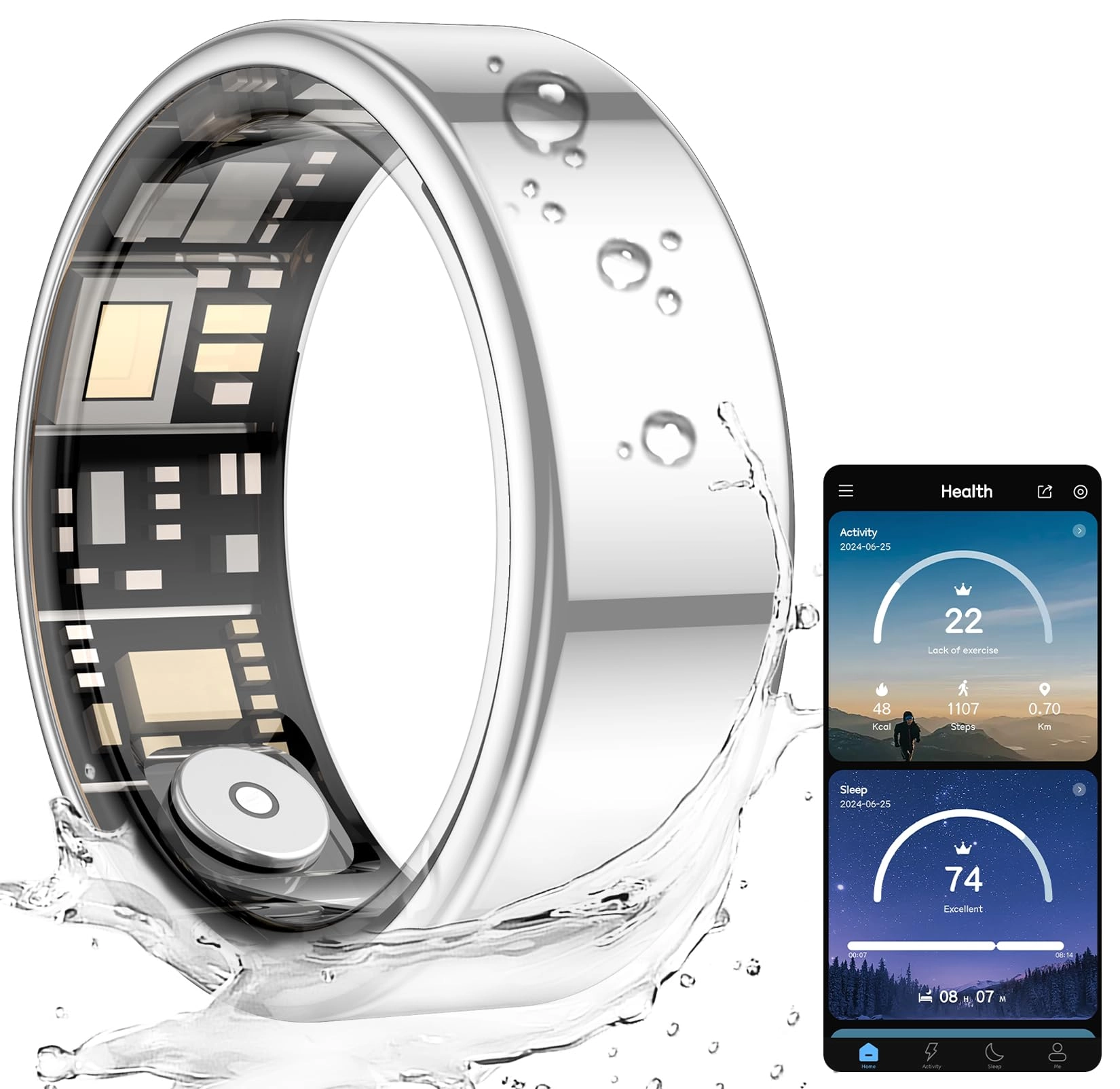 FENDALE Smart Ring - Size #10 Sliver IP68 Waterproof