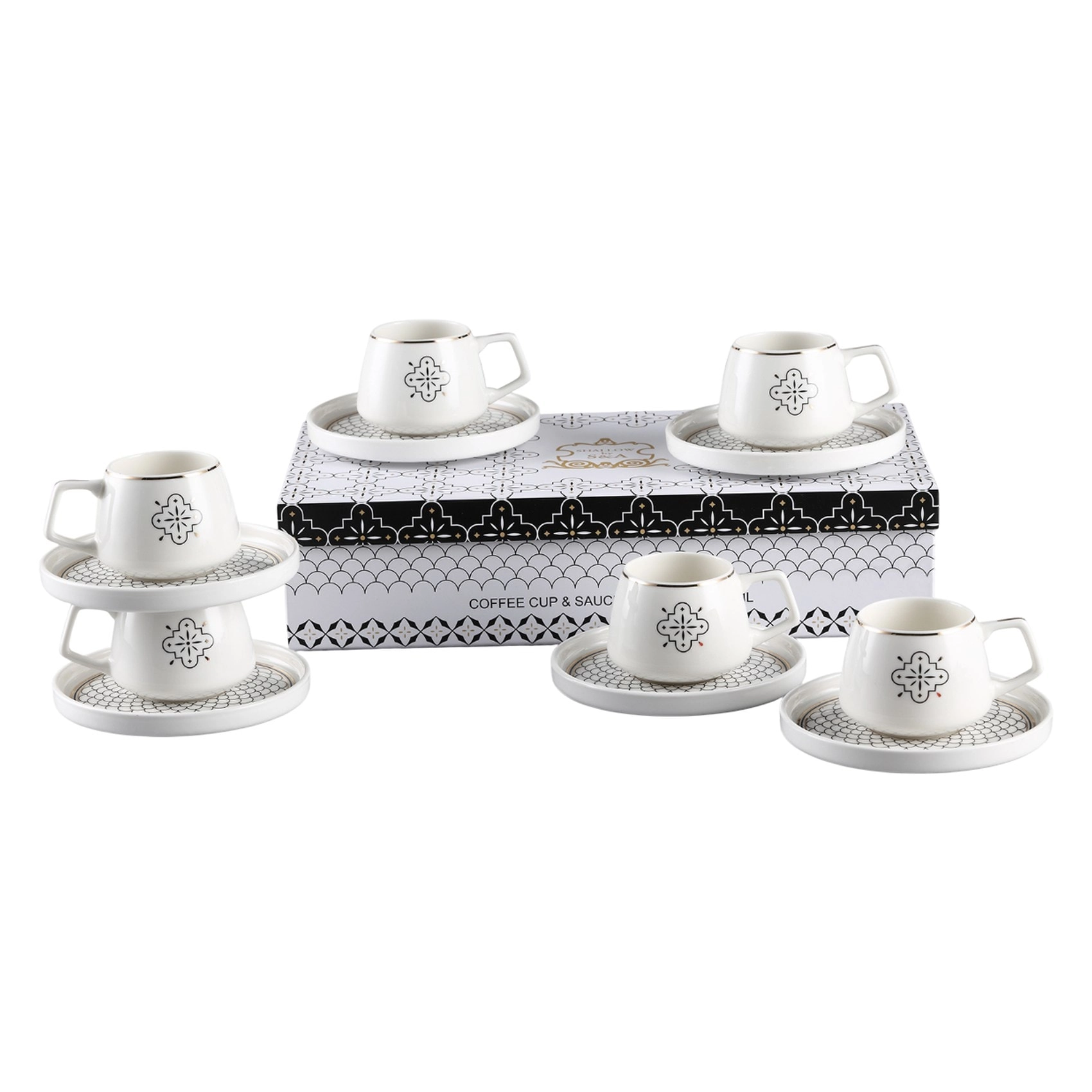 Shallow Mona Coffee Cup and Saucer Set - 12 pcs - 100 ml