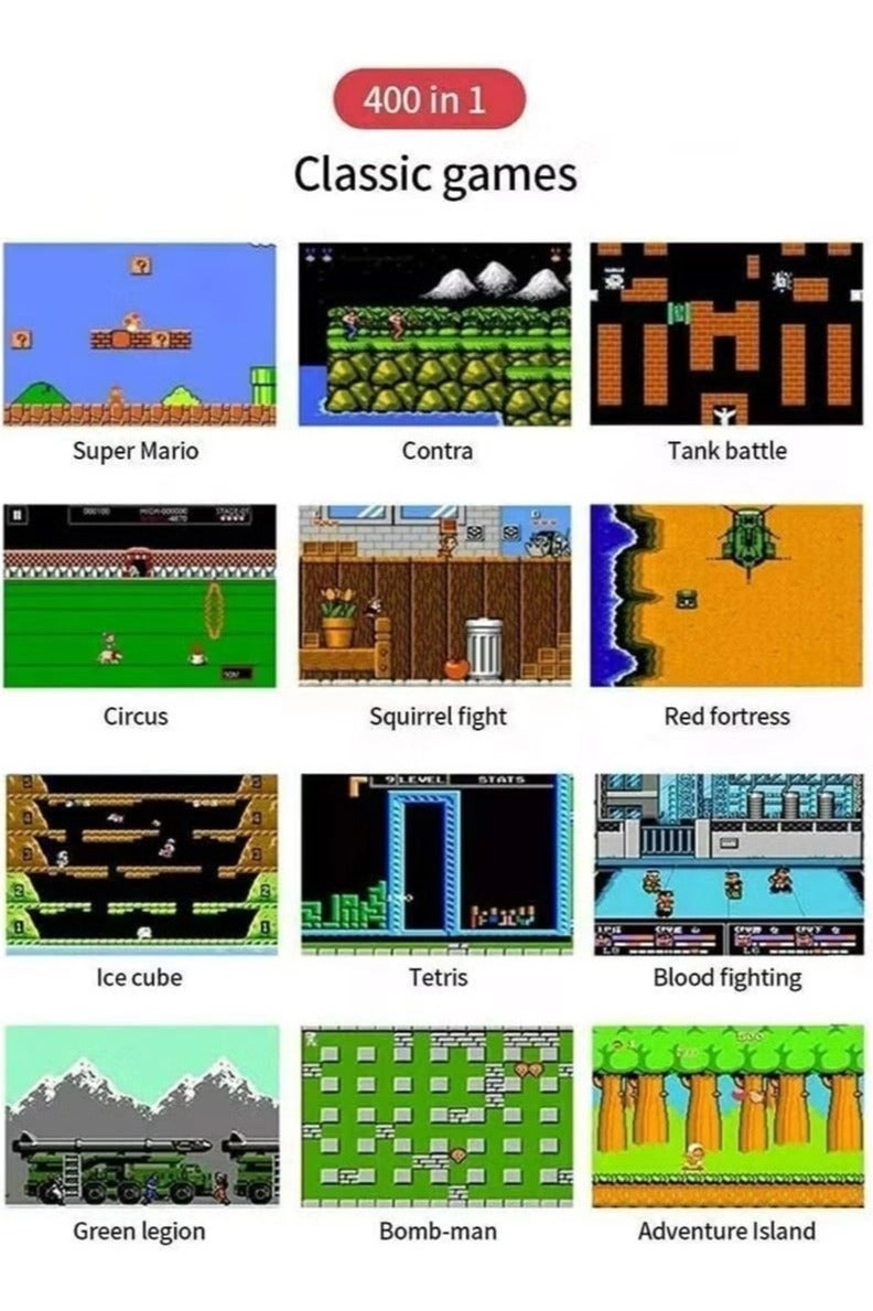 Handheld Game Console - 400 Built-in Games 3-Inch Color Screen Rechargeable Battery