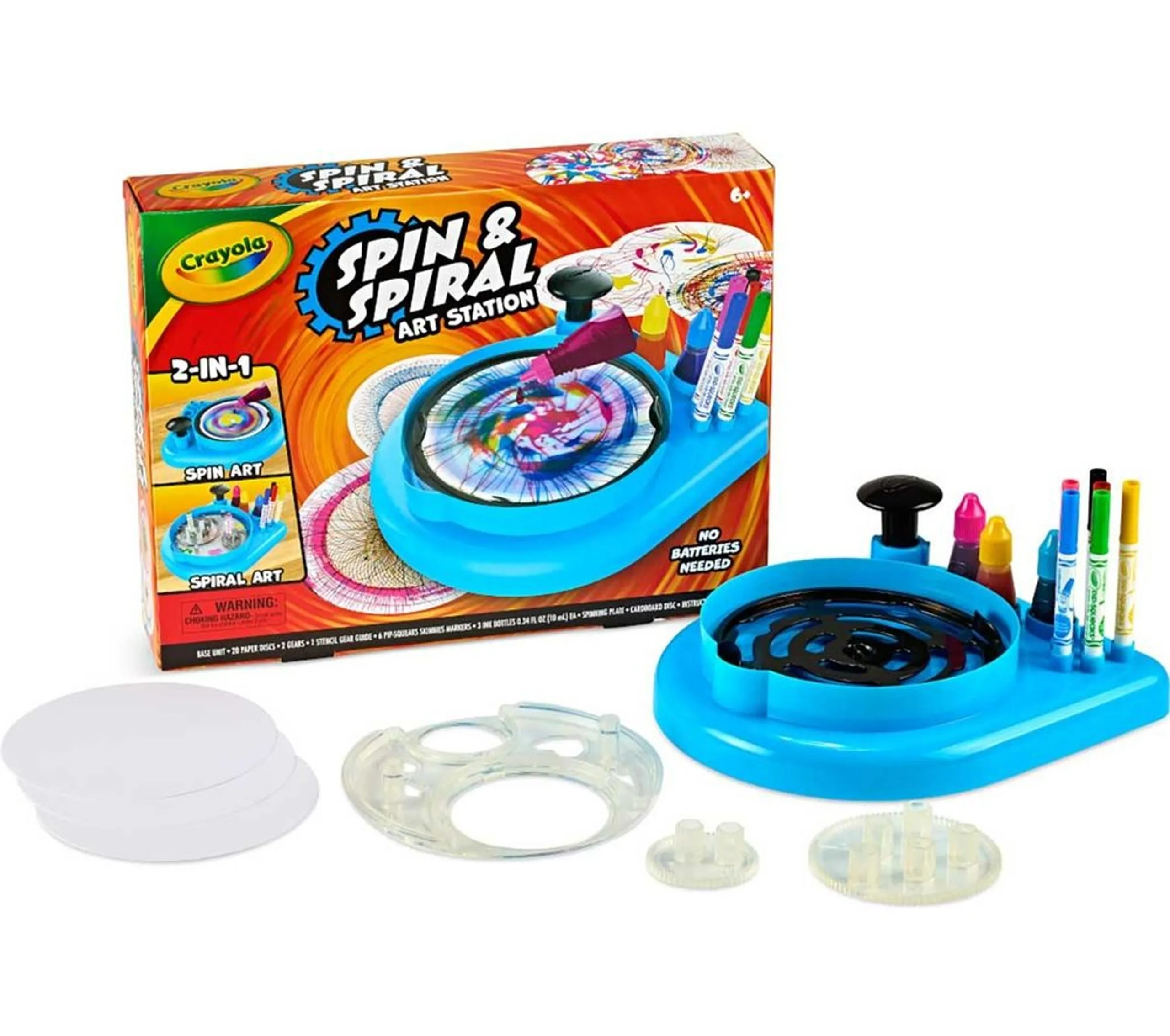 2-In-1 Spin & Spiral Art Station - 20 Paper Discs 6 Pip Squeaks Skinnies Markers