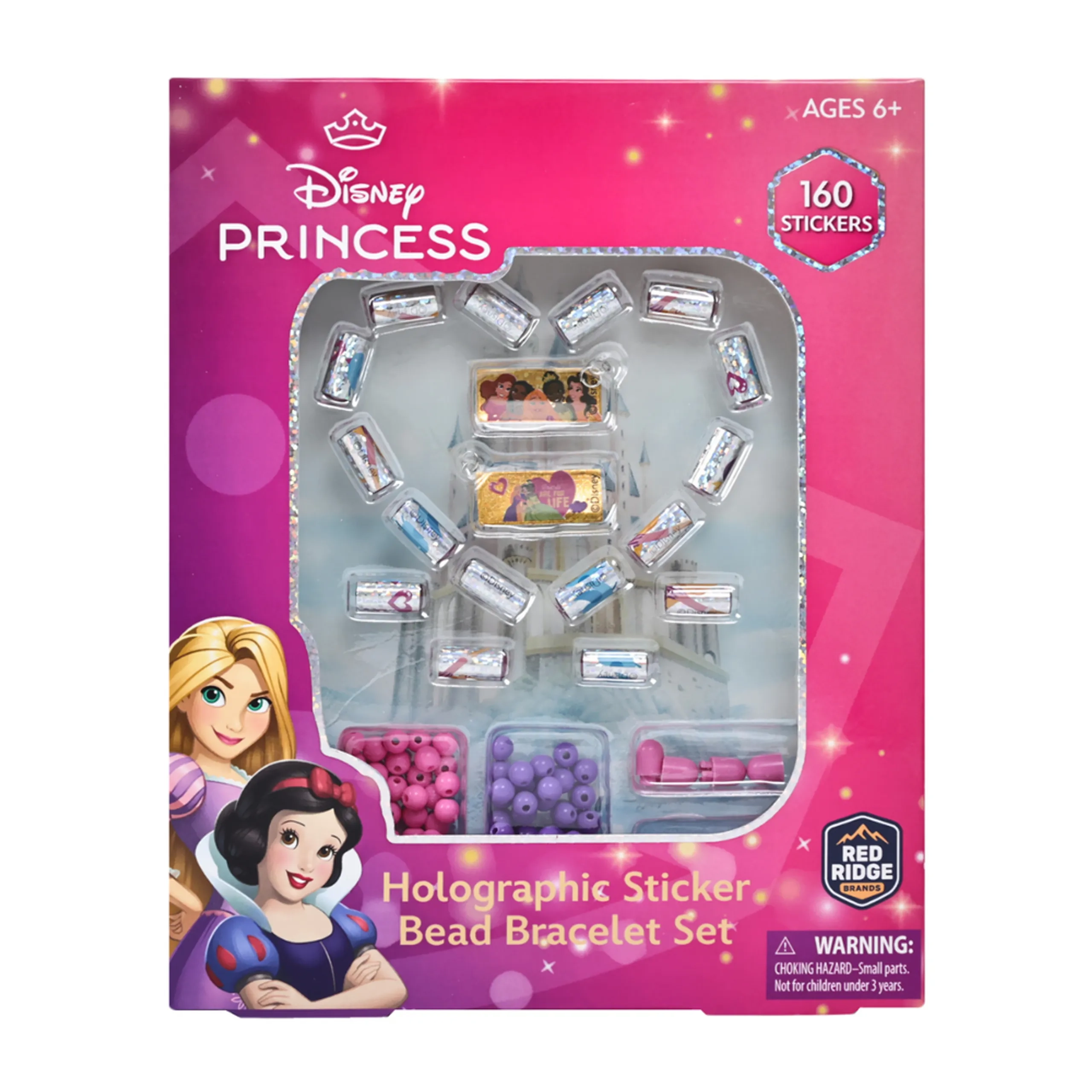 Disney Princess Holographic Sticker Bead Bracelet Making Craft Set - 160pc Heart-Shaped