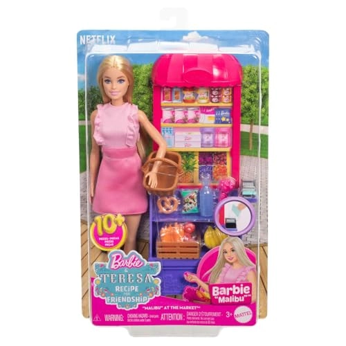 Malibu Fashion Doll + Teresa Fashion Doll + Market Playset - 11 Accessories Ages 3+