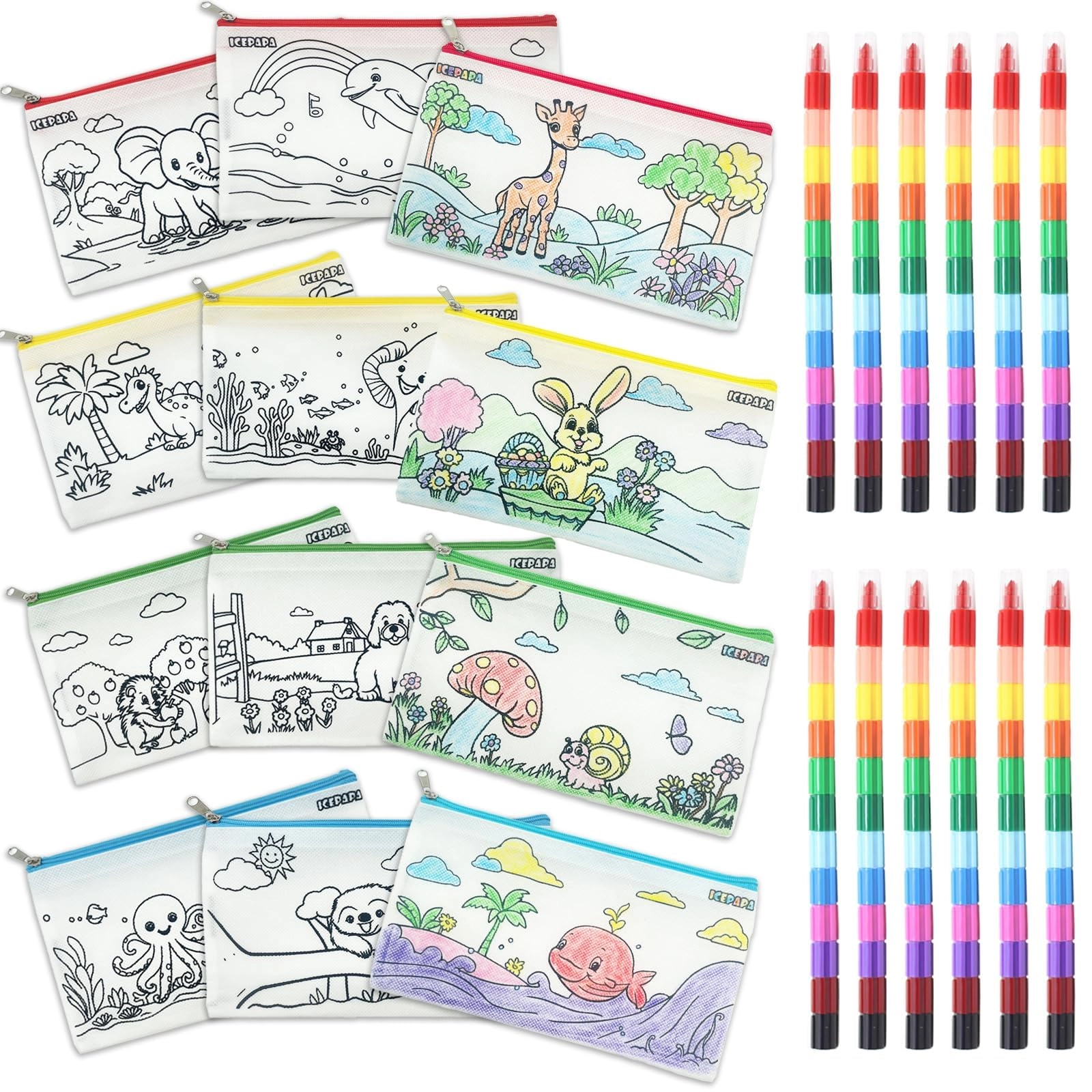 icepapa Pencil Case - 12 + Stackable Crayon - 12