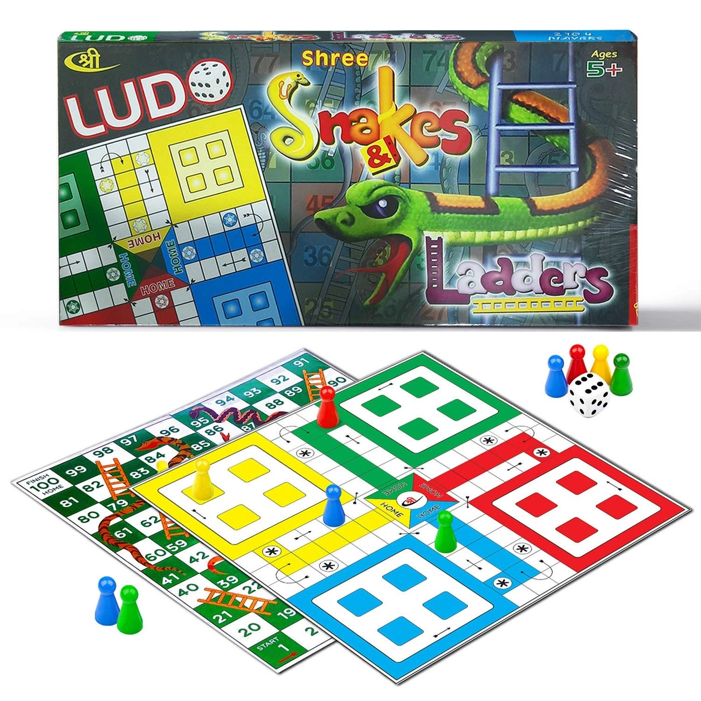 Kids Mandi Ludo and Snake and Ladder Deluxe - 13 Inch 2-in-1 Double-sided