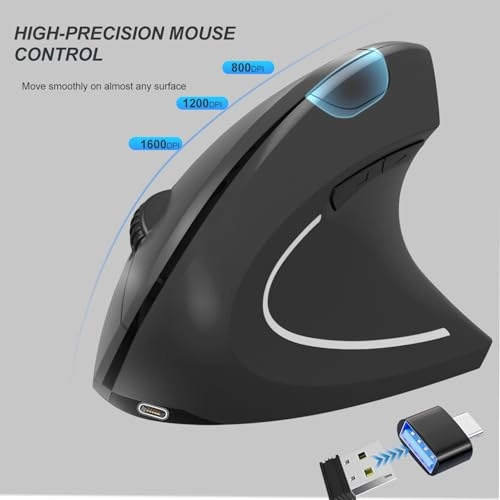 Ergonomic Vertical Wireless Optical Mouse - USB