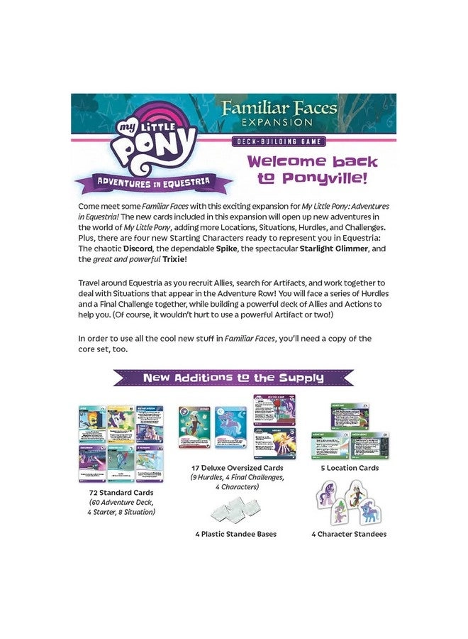 My Little Pony: Adventures in Equestria: Familiar Faces Expansion - Deck-Building Game