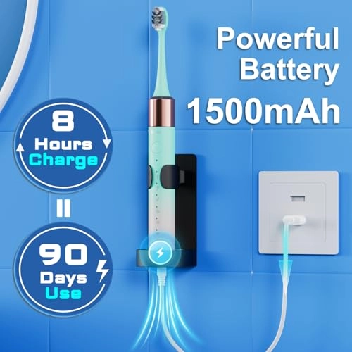 Portable Electric Soft Toothbrush - 90-Day battery life 10 Brush Heads 15 Modes
