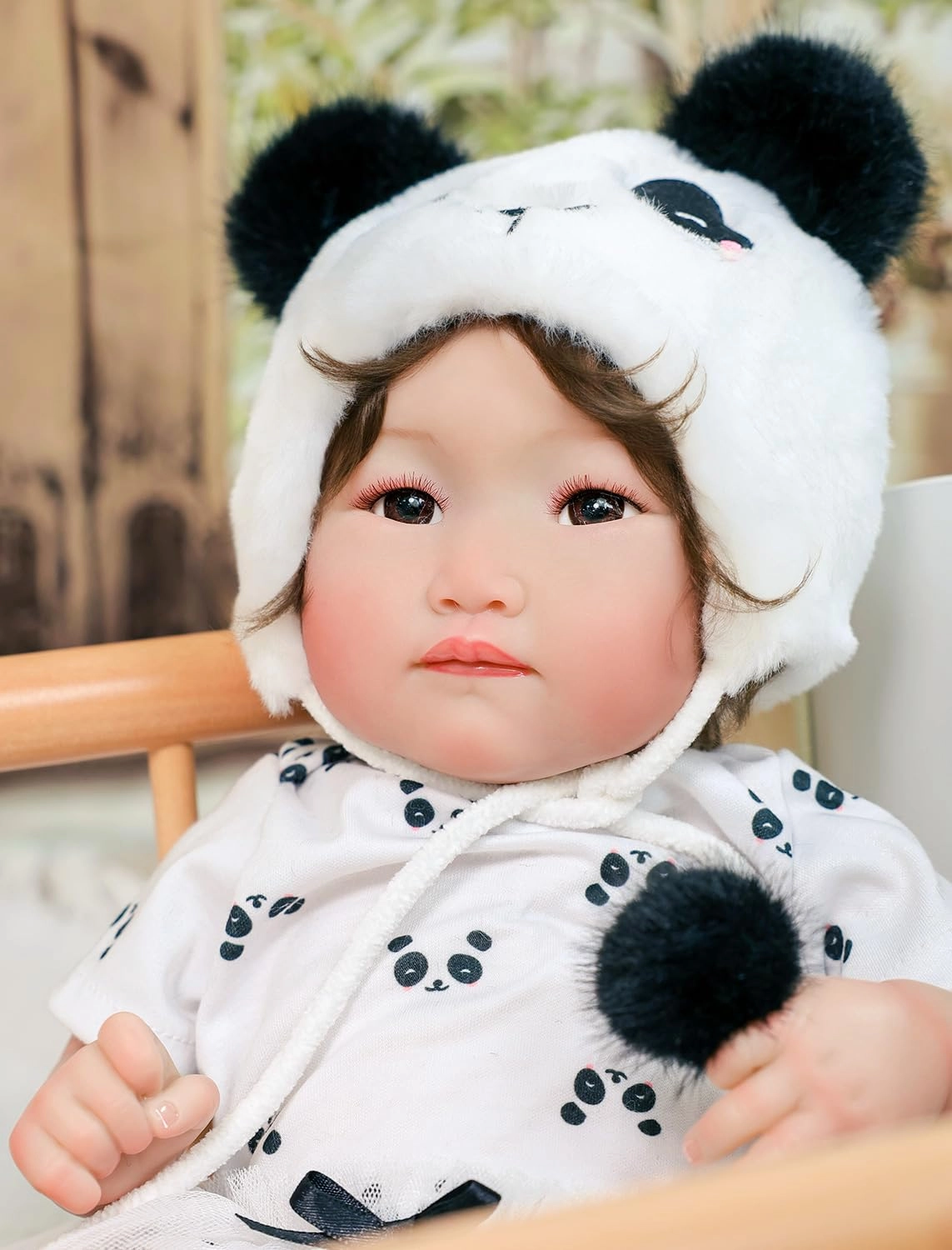 Reborn Baby Doll - 18 Inch Soft Body Asian Brown Glass Eyes Panda Outfit Ages 3+