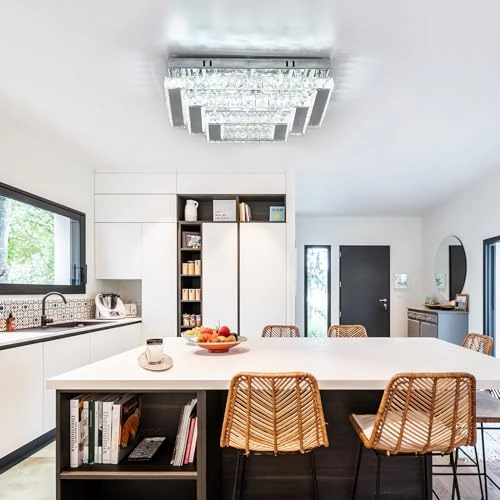 Square Crystal LED Ceiling Light - 6500K Non-Dimmable