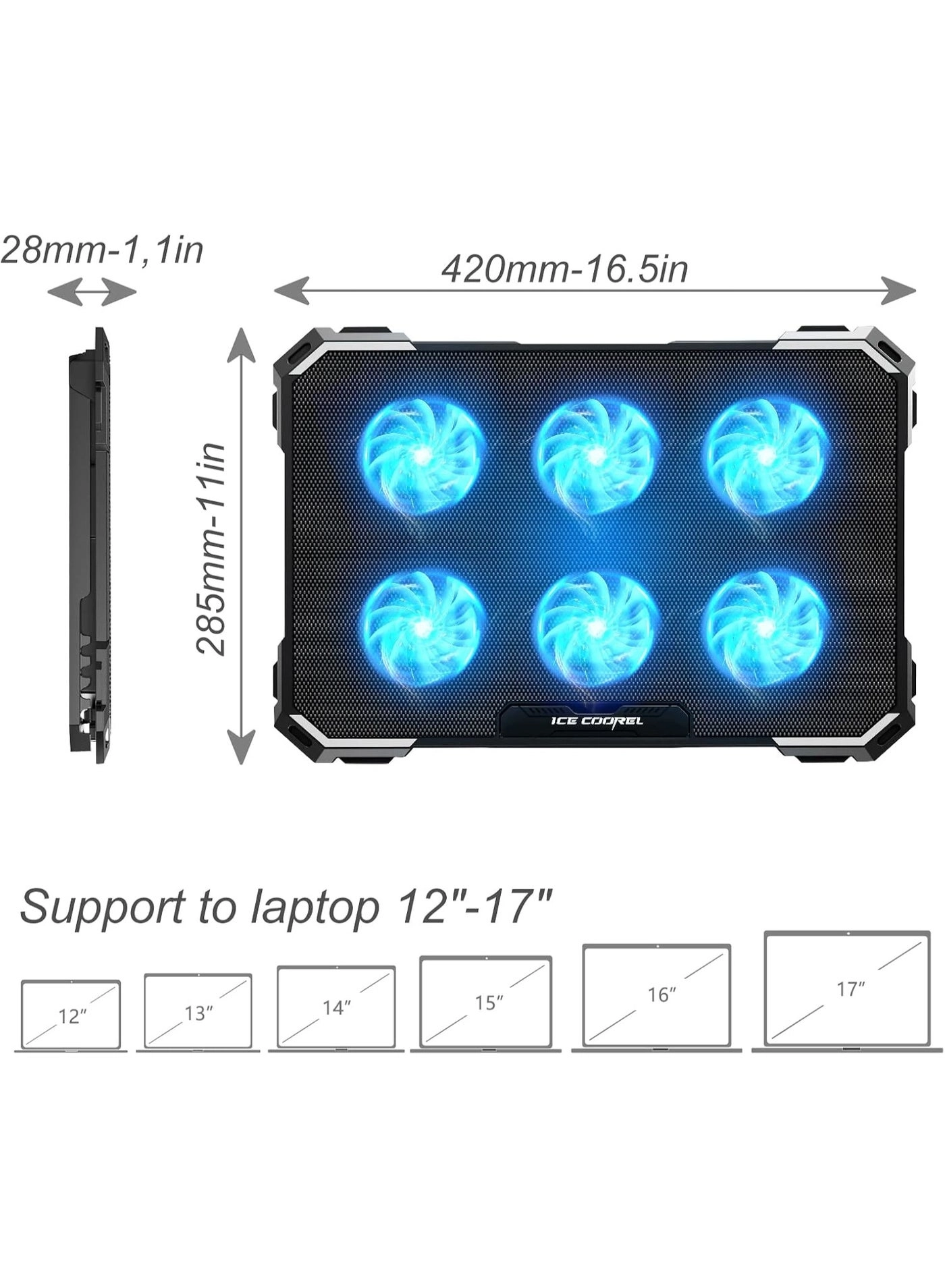 ICE COOREL Laptop Cooling Pad - 6 Fans 13-15.6 Inch
