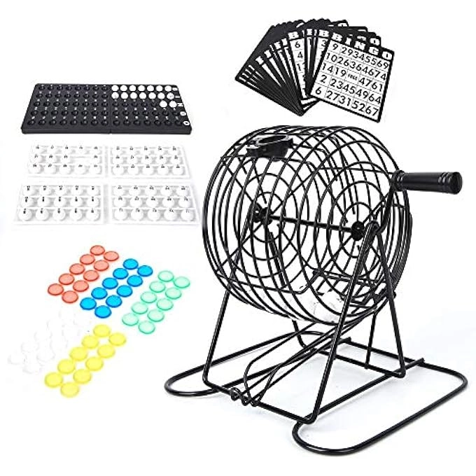 rayihni LUCKY BALL BINGO GAME + TRADITIONAL WINE SET + PROFESSIONAL BINGO CAGE + BINGO BALLS WITH BINGO TRAY