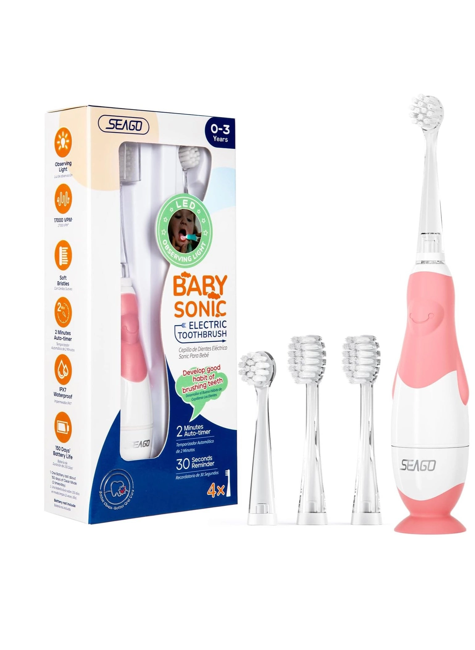 Toddler Electric Toothbrushes - 4 Brush Heads Smart Timer Suction Base