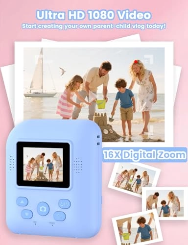Kids Print Camera - Instant Printing 1080P Videos Red Bundle