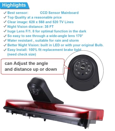 Brake Light Camera - 628 x 586 pixels + 4.3 Inch LCD Rear View Mirror for Ford Transit Connect 2014-2017