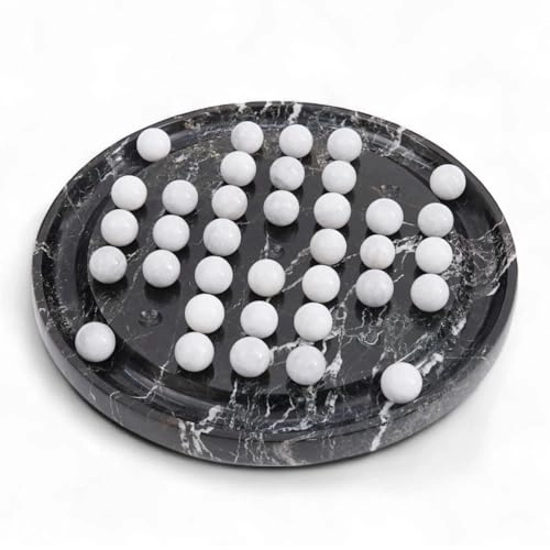 Marble Solitaire Board Game - 10" Black-white 42 White Marble Balls