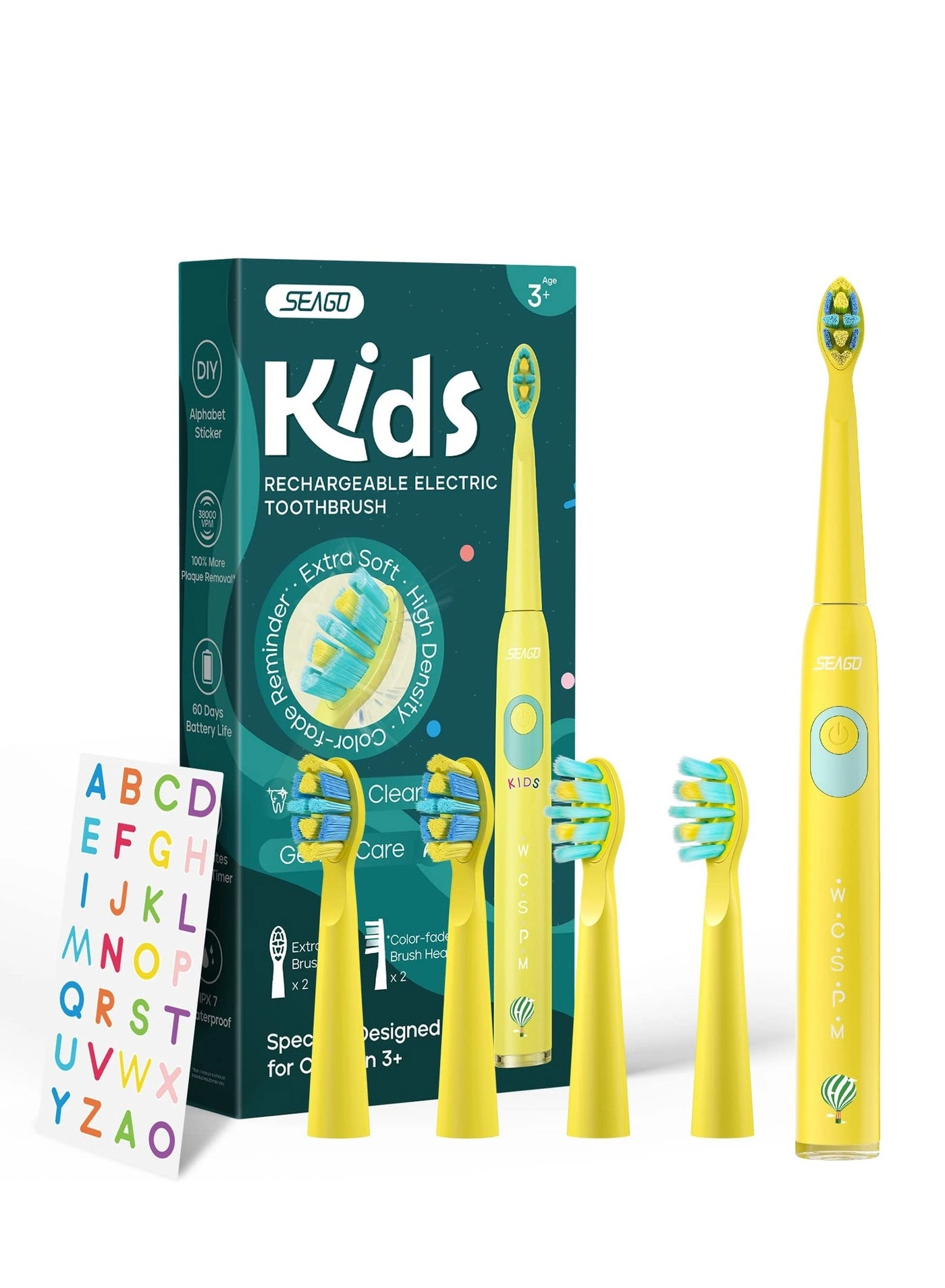 Kids Sonic Electric Toothbrush - Cute Bear 4 Brush Heads 2 Min Timer
