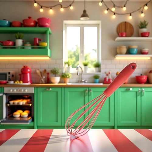 Compact Silicone Egg Whisker - Red Handheld Portable