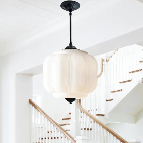 Antique Black Milk Glass Ceiling Light Fixture - 9.8 Inch Green