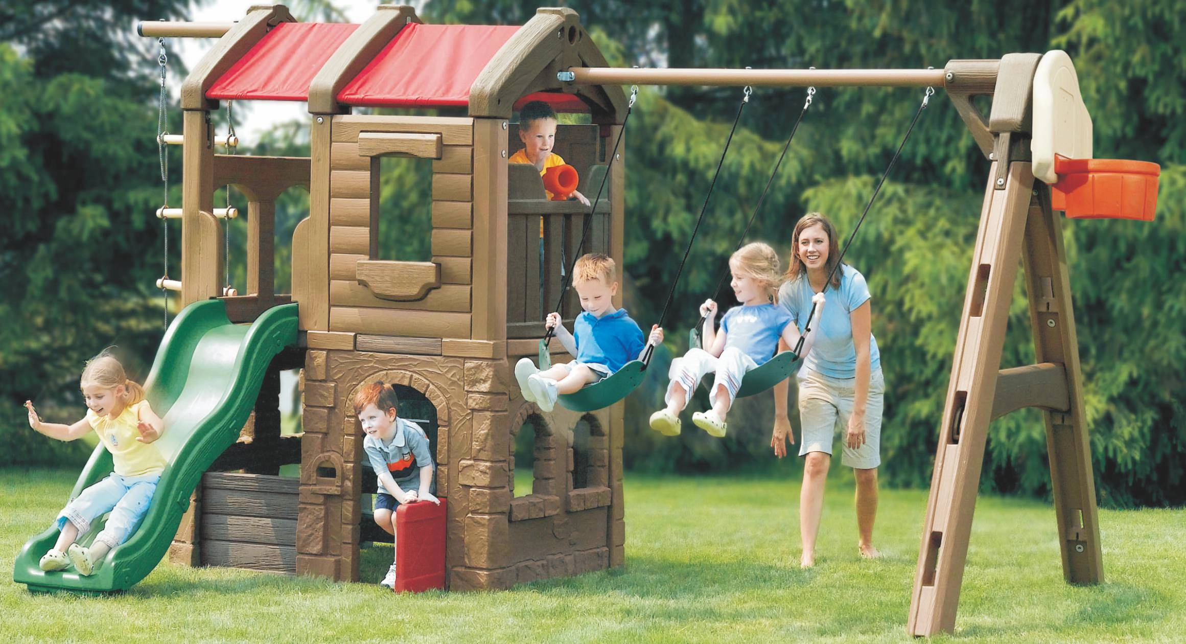 Rainbow Toys Outdoor Adventure Playhouse - Climber Swing Slide