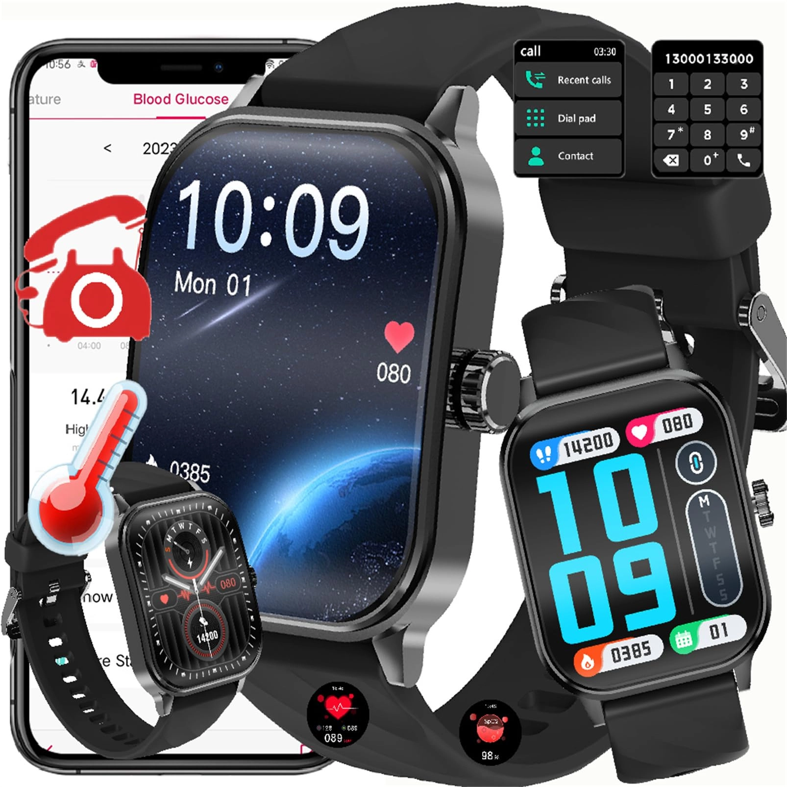MIUXE Blood Sugar Smart Watch - Blood Glucose SpO2 Heart Rate