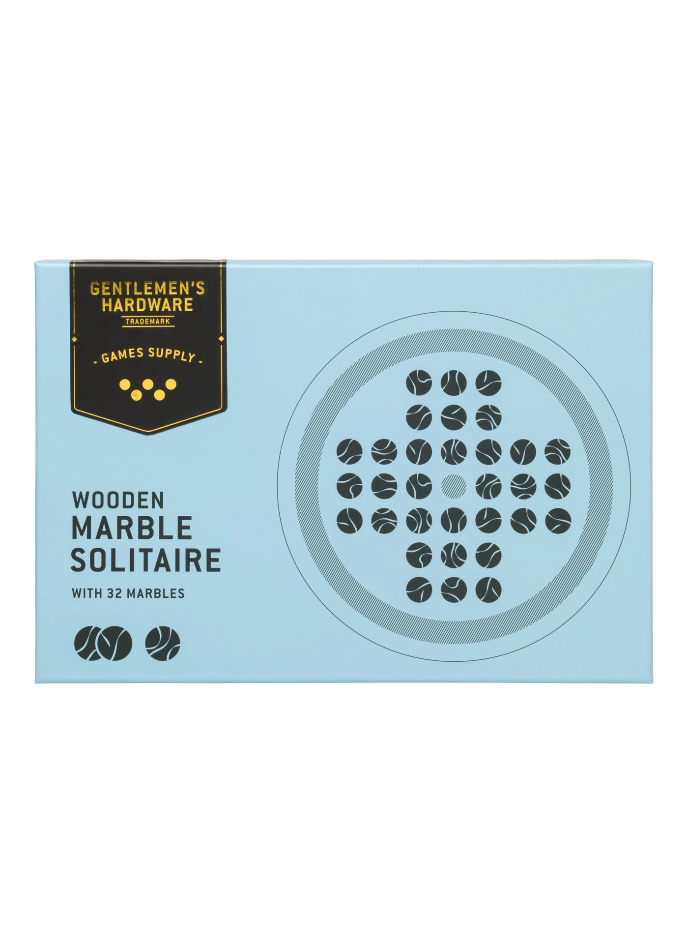 Marble Solitaire - Acacia wood board 32 glass marbles