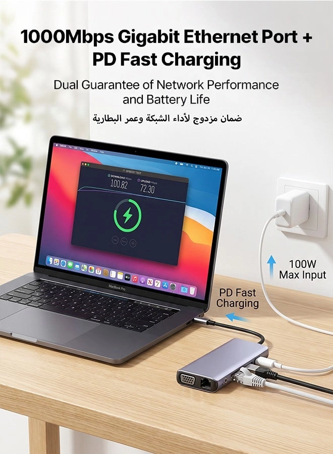 USB C Hub - 11-in-1 Dual HDMI VGA