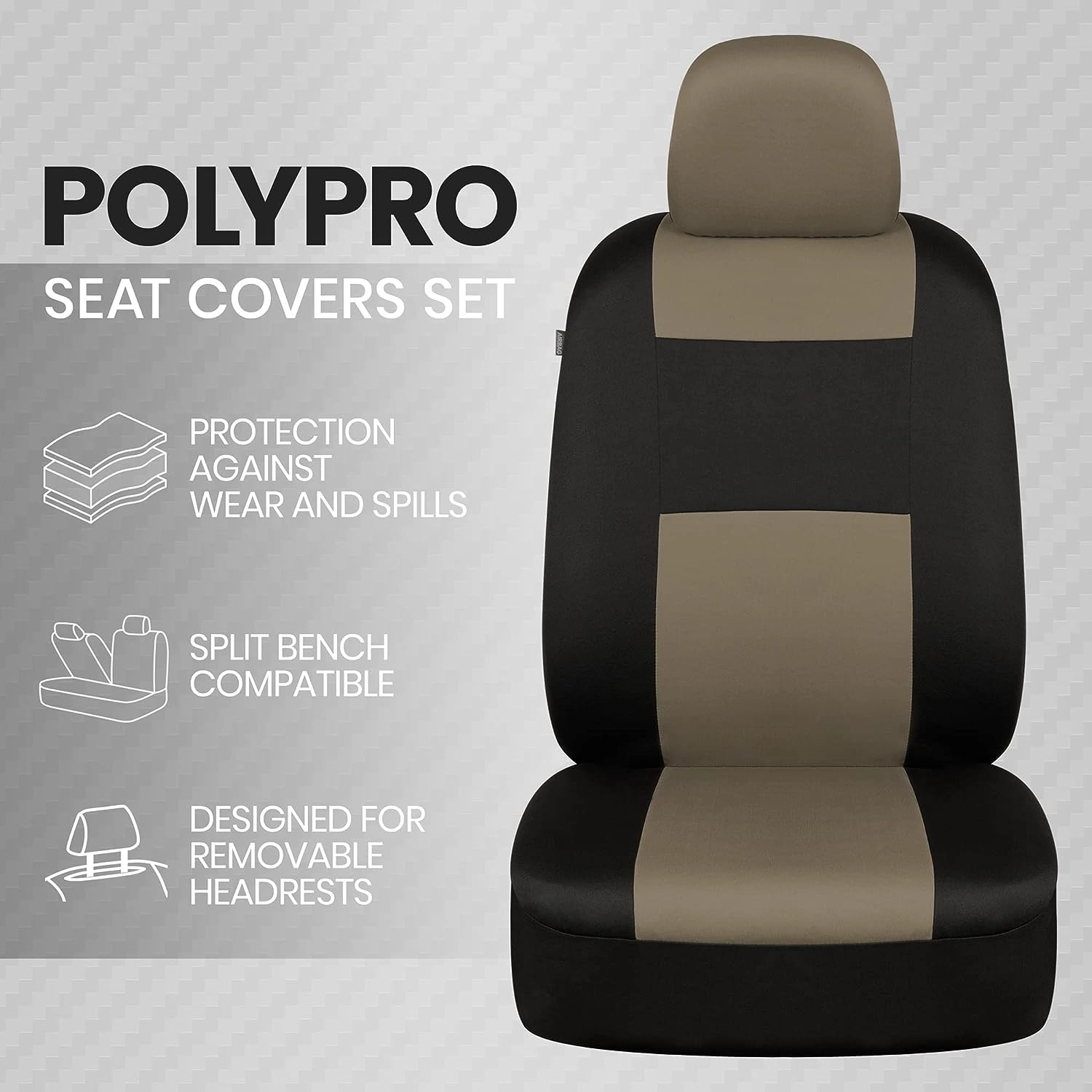 PolyPro Seat Covers - 2-Pack Front Beige/Black