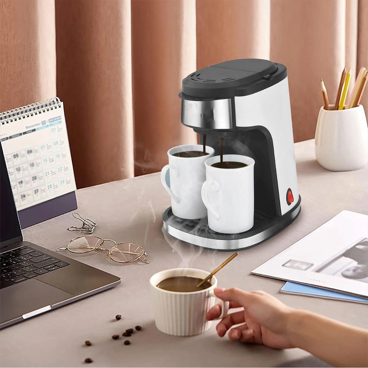 Automatic Drip Coffee Maker - Multi-Function Ceramic Pot Double-Cup