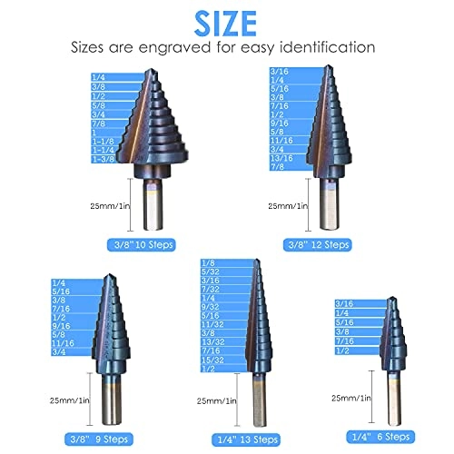 Step Drill Bit - 5pcs HSS + Automatic Center Punch