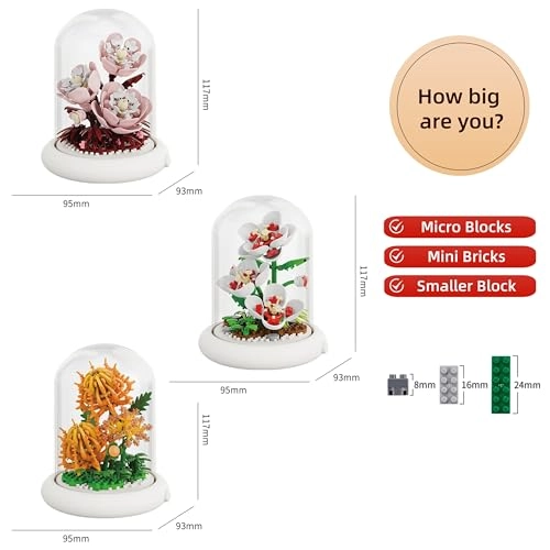 Botanical Flower Micro Blocks Set - Chrysanthemum,Peony and Hibiscus Syriacus 550 pcs