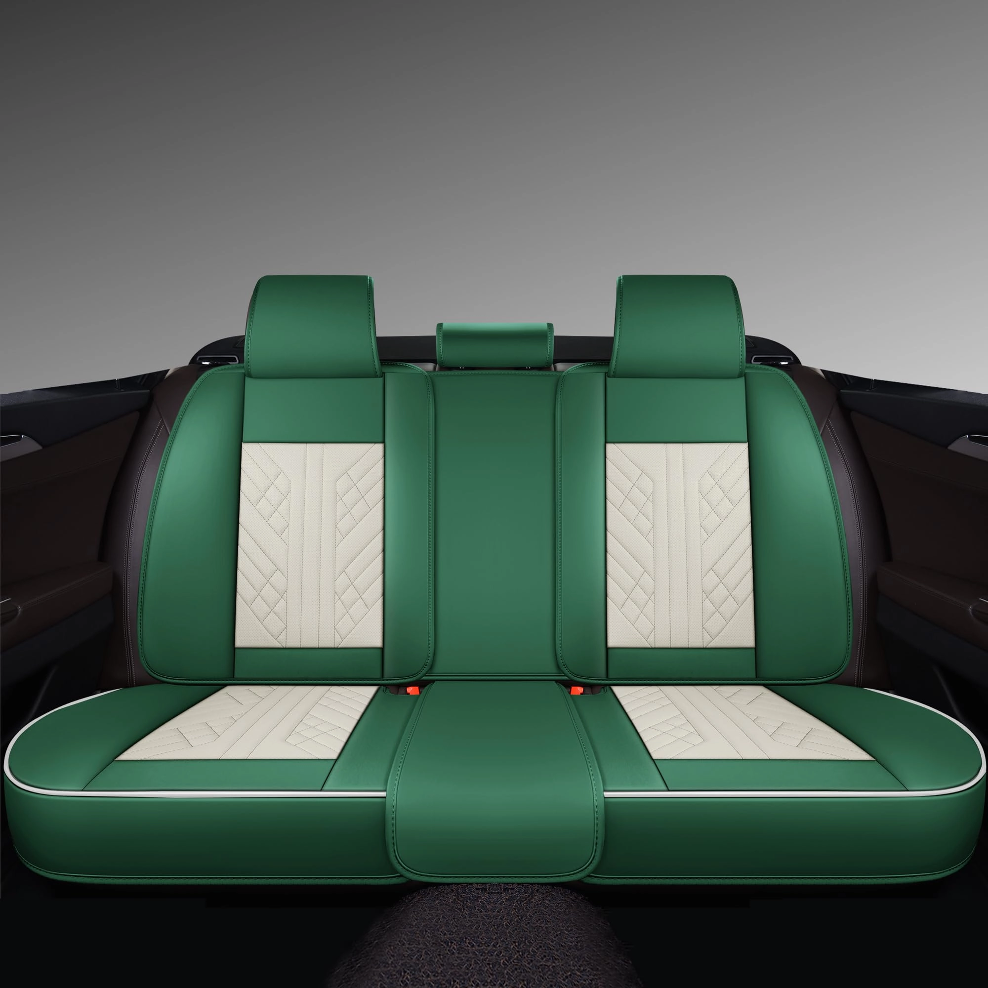 Bench Seat Cover - Universal Fit Faux Leather Black with Red Strip