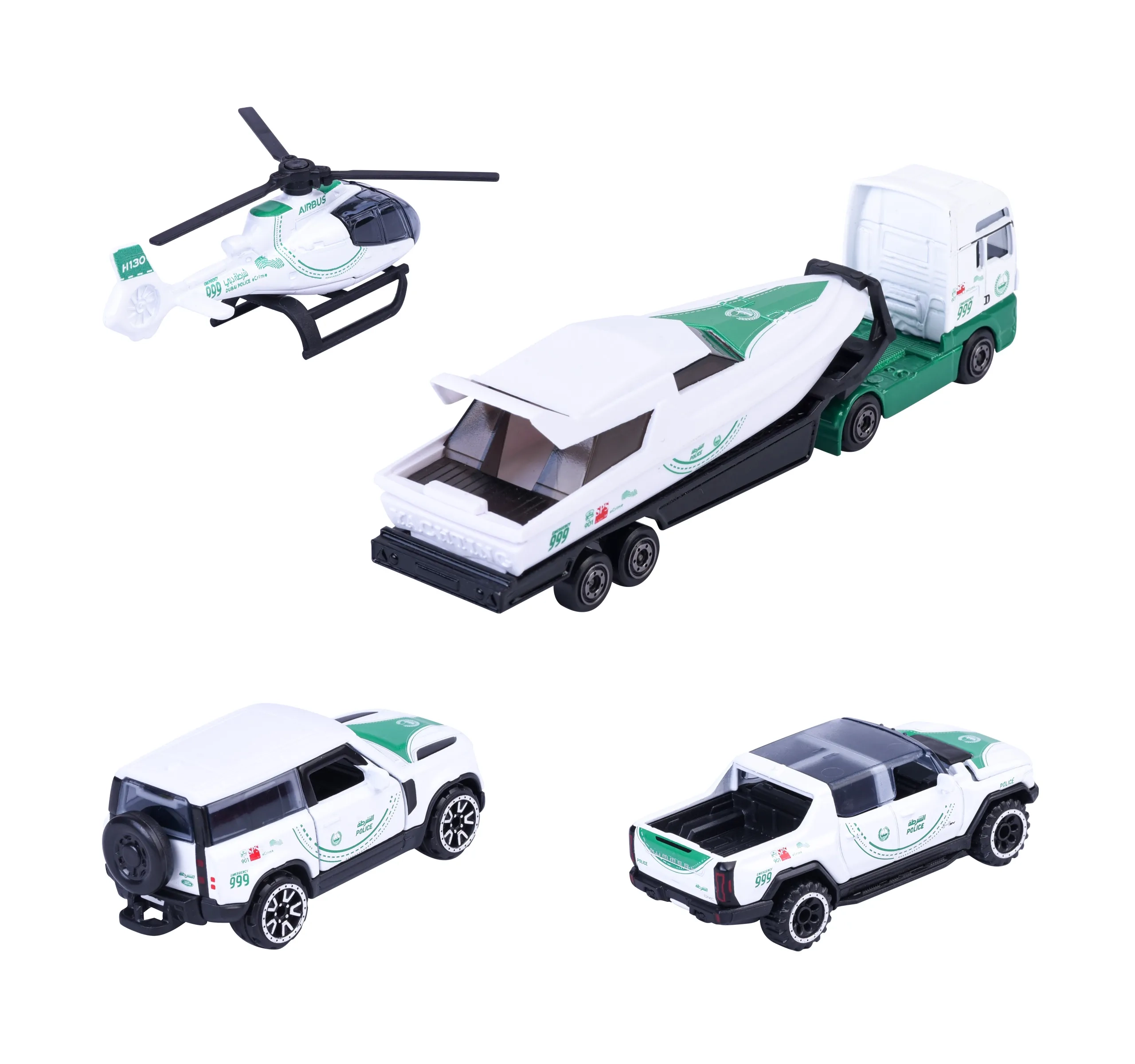 Land rover Defender + GMC Hummer + Helicopter + Truck - 1:64 4 pcs