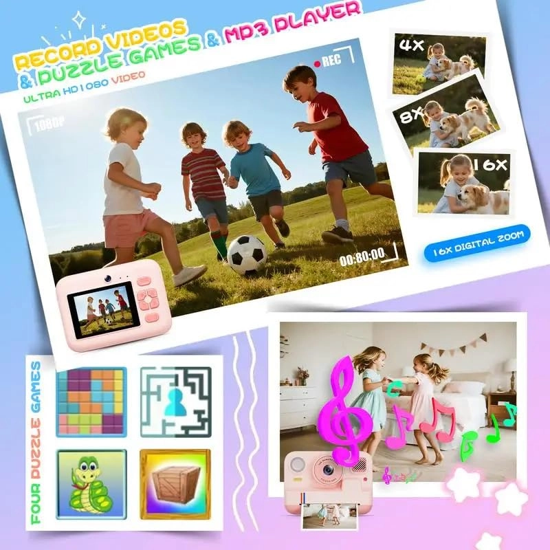 S6 - Kids Instant Camera Printable (Thermal Paper) Front & Rear Dual