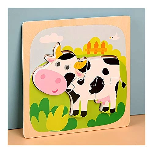 Wooden Animal Car Three-dimensional Jigsaw Puzzle - 3 years and up