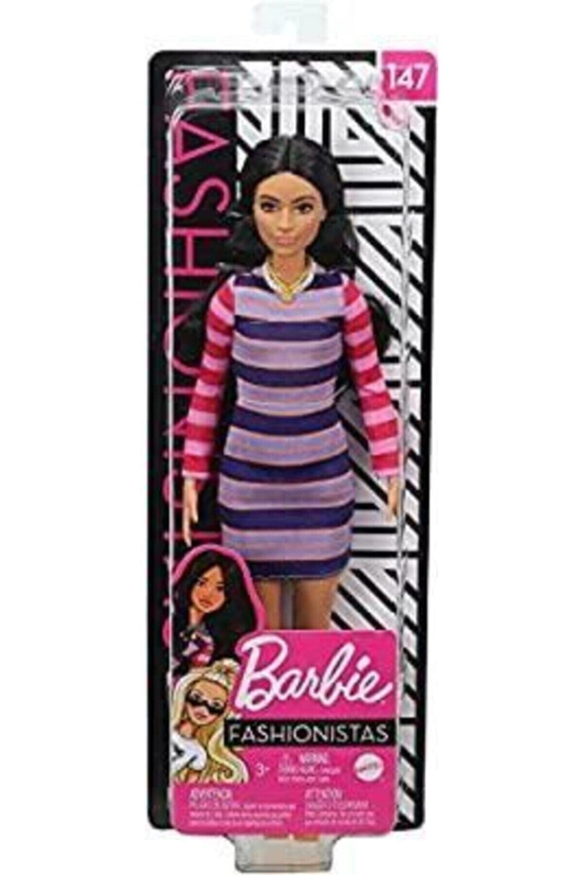 Barbie Fashionistas - Long Brunette Hair Striped Dress Ages 3+