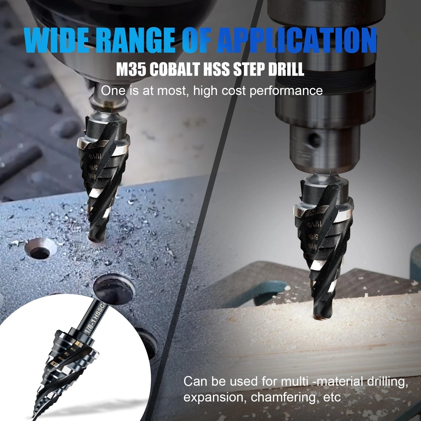 Step Drill Bit - M35 Cobalt 9 Sizes 1/8"-1"