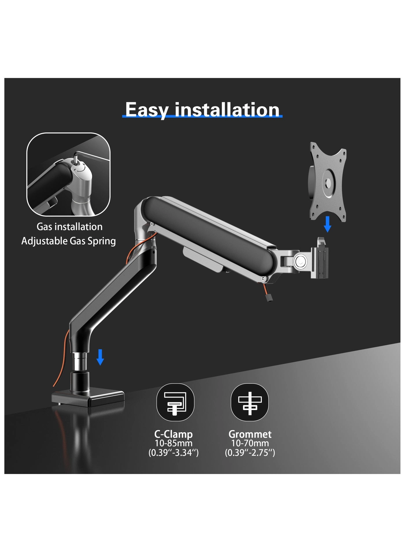 Single Monitor Arm - Single 17〜49inch 75*75mm 100*100mm
