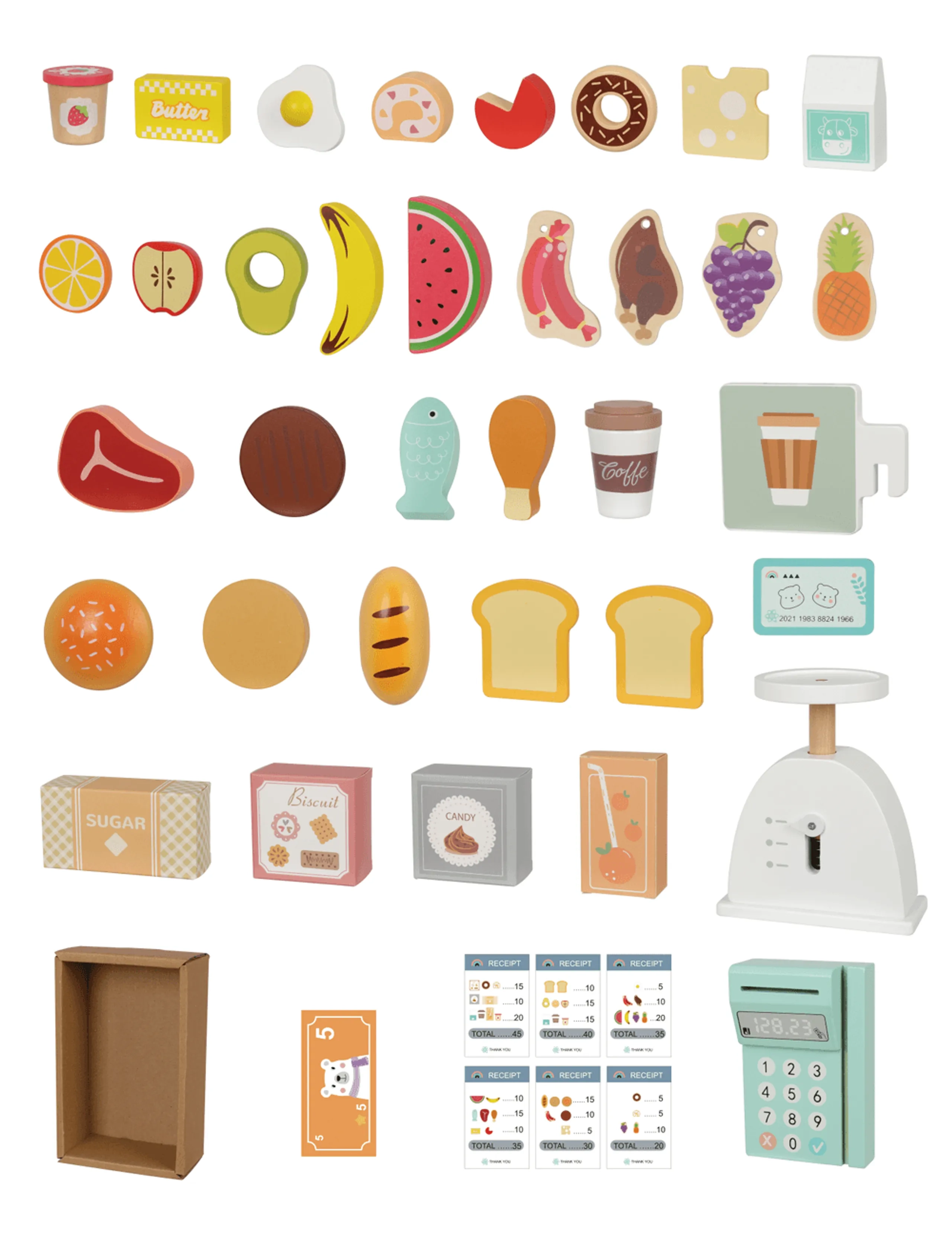 Tooky Toy Wooden Grocery Store Pretend Playset - over 50 pcs (46169695-TJ427)