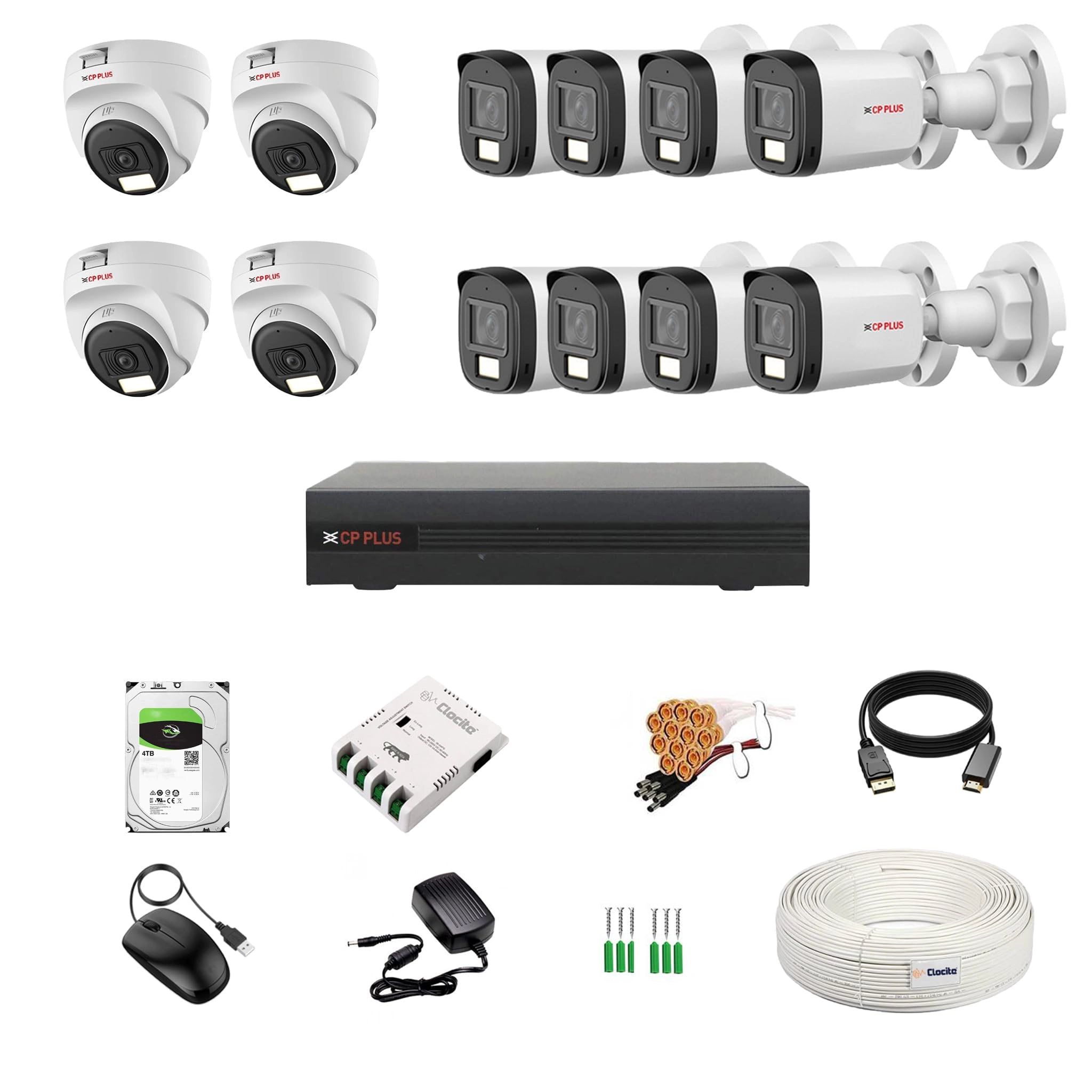 Aditya Infotech Ltd illumax DVR - 16CH + Dual Light Dome Camera - 2.4MP + Dual Light Bullet Camera - 2.4MP + Hard Disk - 4TB + SMPS - 8Ch + CCTV Coaxial Cable