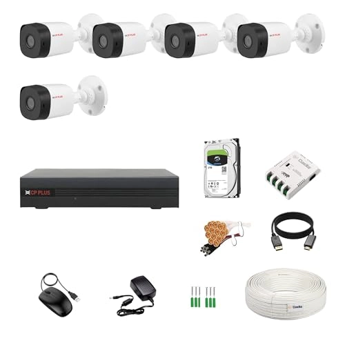 CP Plus 8 Channel DVR + 5 Bullet Cameras + HDD - 2TB + Copper Cable Roll (1+3) + 8 CH Power Supply + BNC & DC Full Combo Kit
