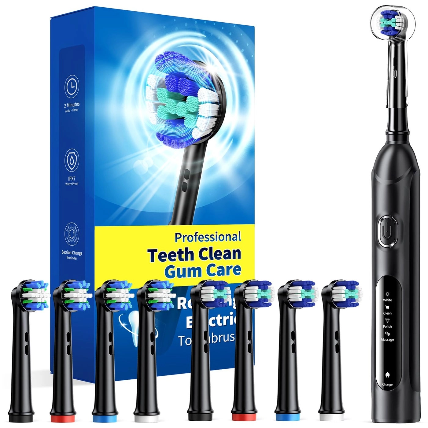 Rotating Electric Toothbrush - 8 Brush Heads 4 Modes 25-Day Battery Life