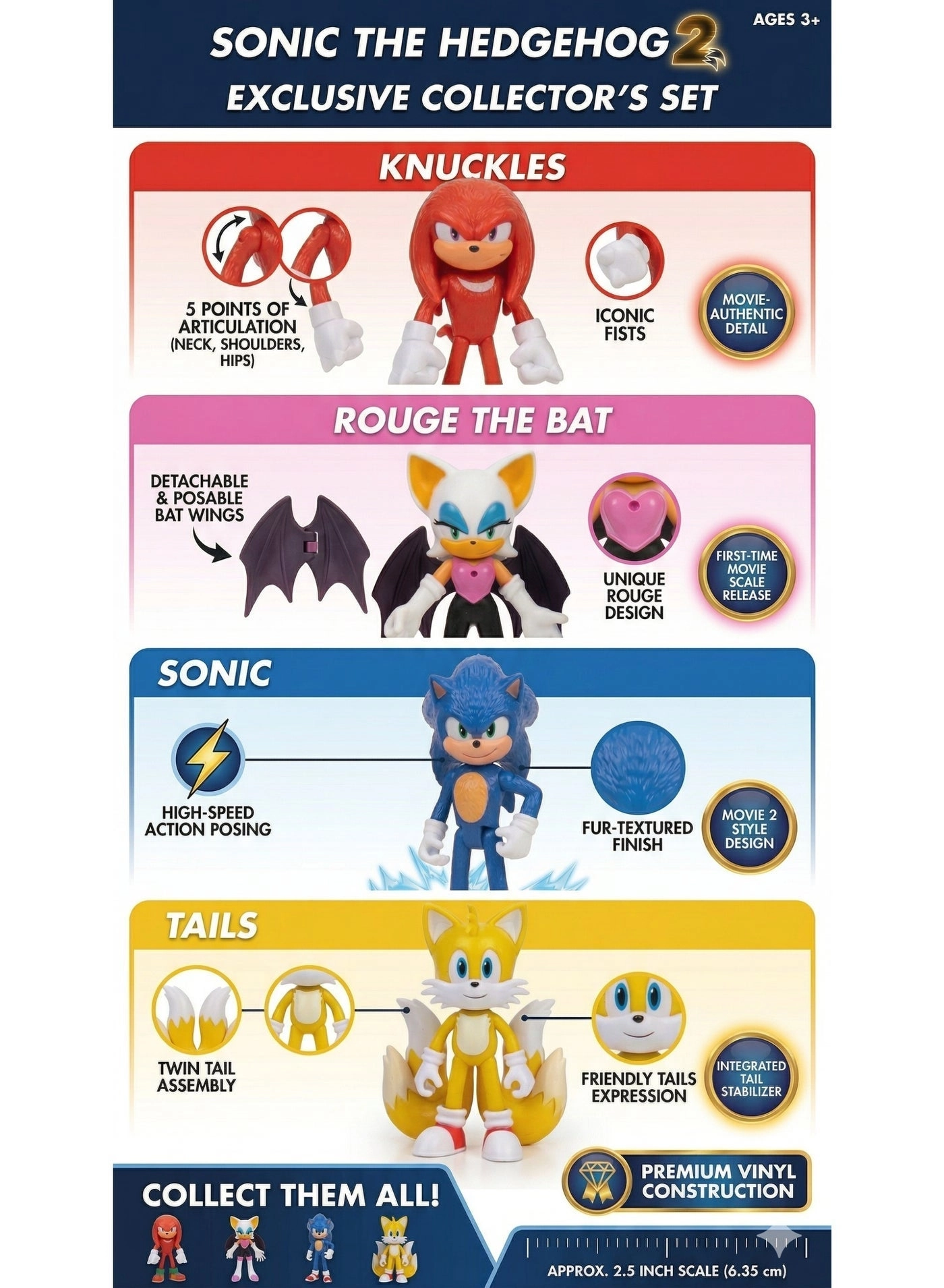 Sonic + Tails + Knuckles + Rouge The Bat - Sonic - 3+ Years 4 pcs