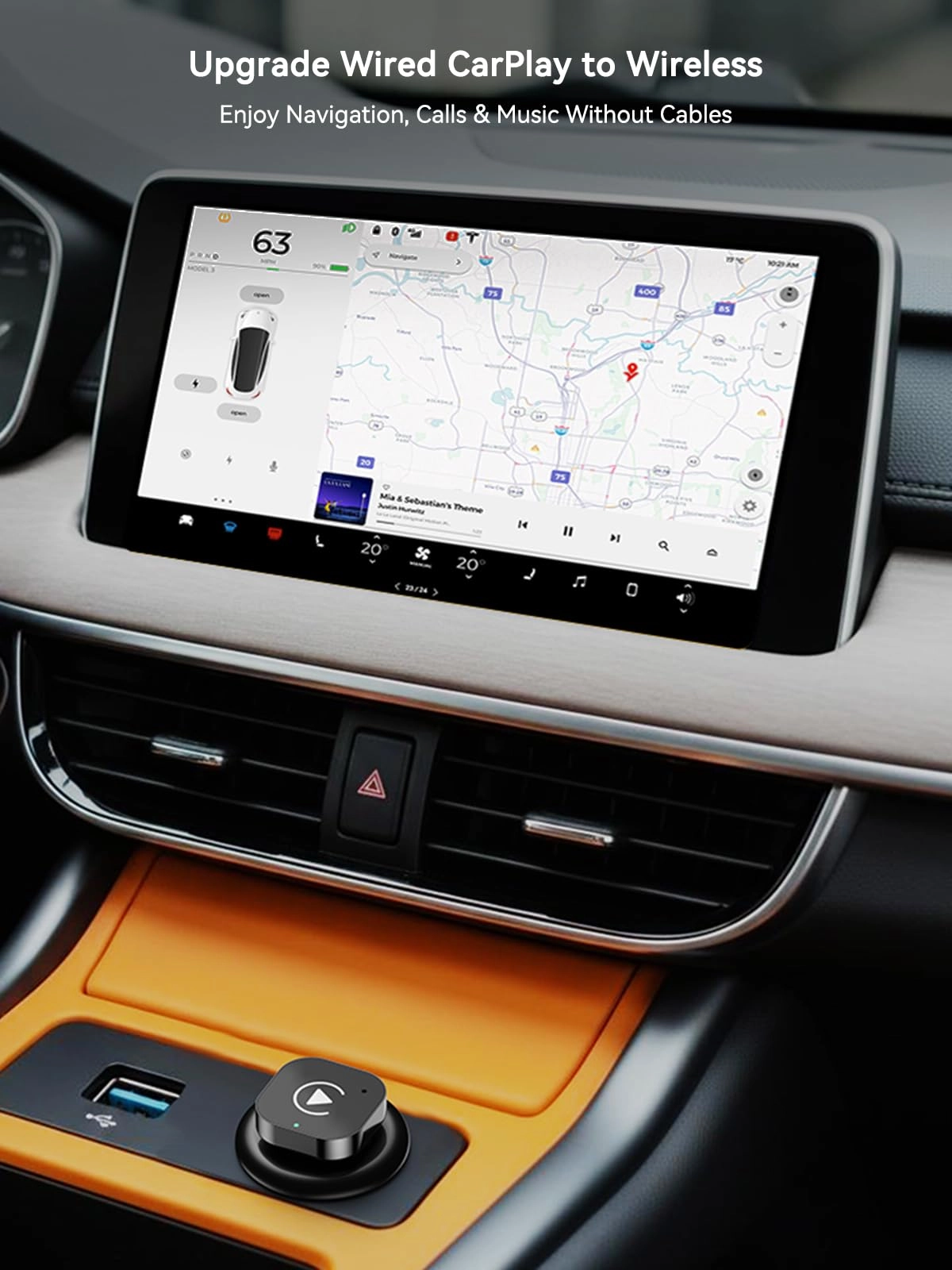 Wireless CarPlay & Android Auto Adapter - USB-A Plug-in Dongle Gloss Black