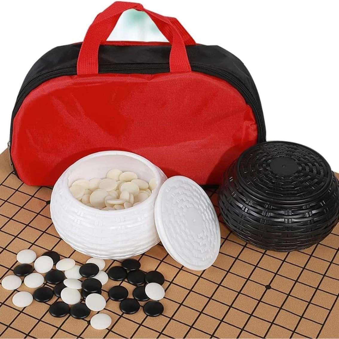 Go Game Set - Travel Foldable Leather Board Resin Bowls