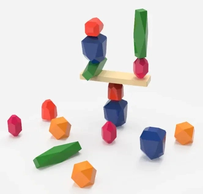 Bluejw Wooden Rainbow Stacking Stones - 36pcs
